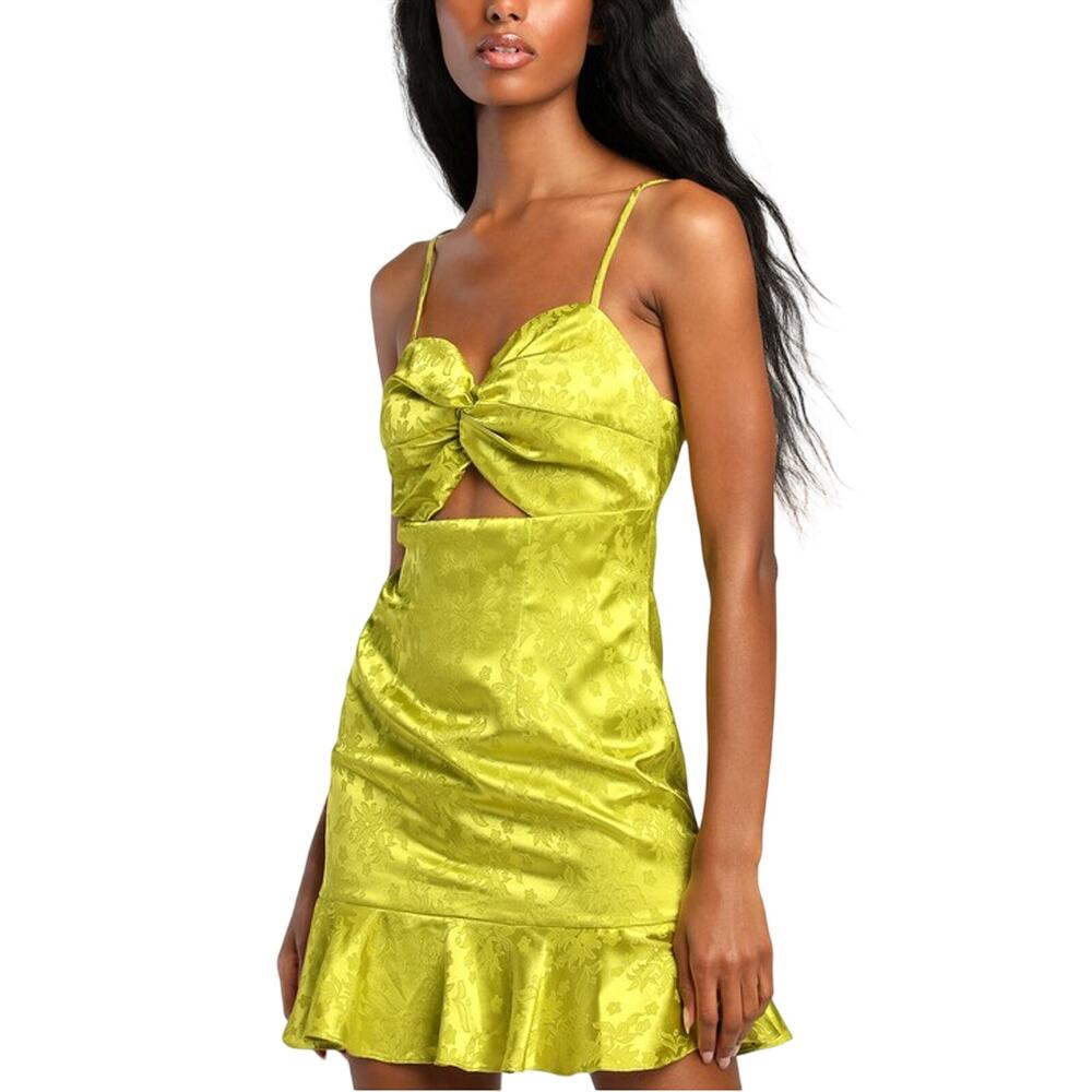 Lulus Sleek Lime Green Jacquard Cutout Mini Dress Size S NWT